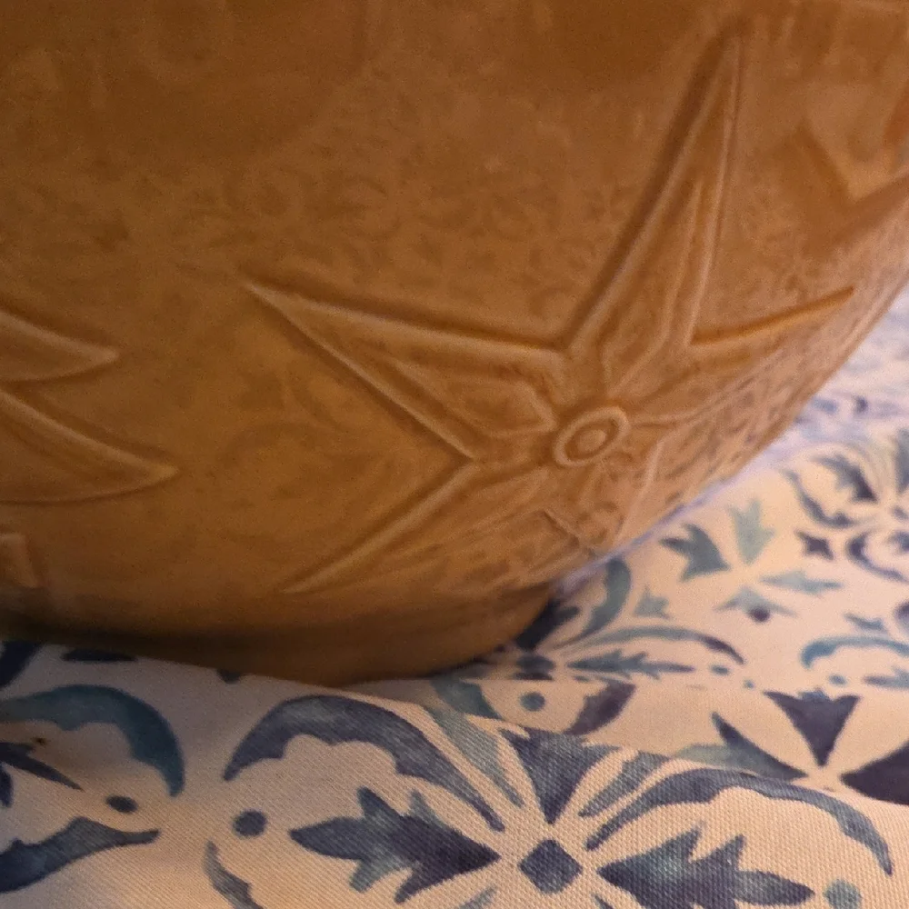 Artisan Embossed Tan Ceramic Bowl
